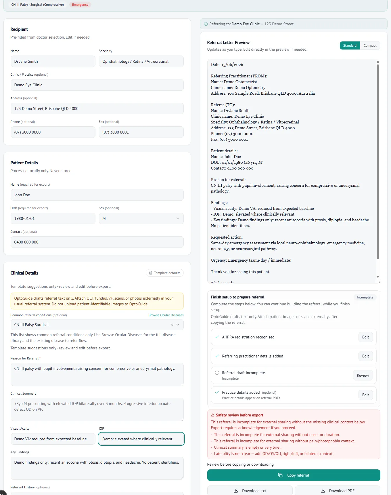 Neuro-ophthalmology referral letter preview ready to copy