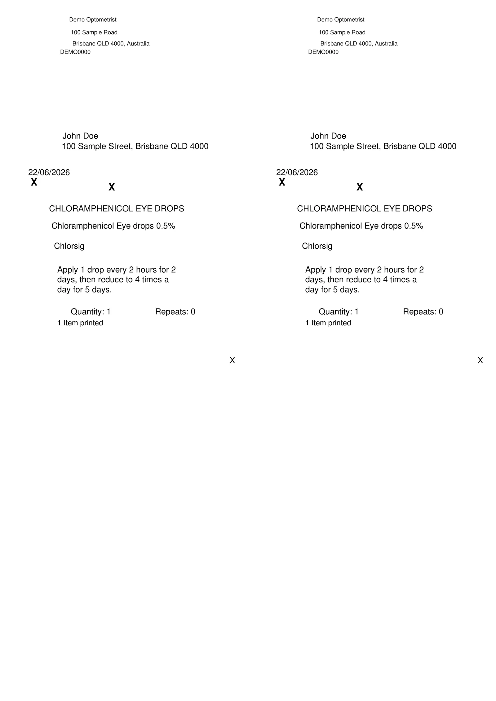 Generated PBS-format prescription PDF (prescriber shown as demo values)