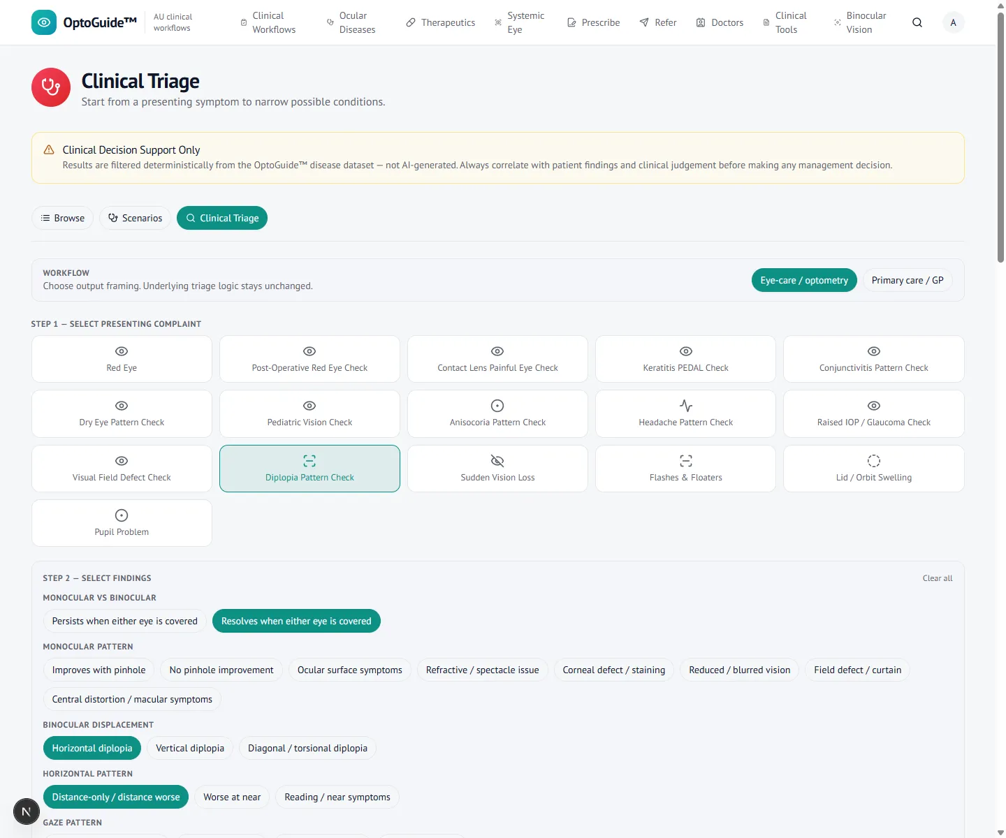 Diplopia findings screen capturing motility and neuro red flags
