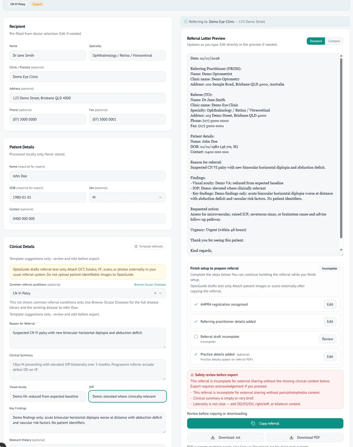 Urgent diplopia referral letter preview ready to copy