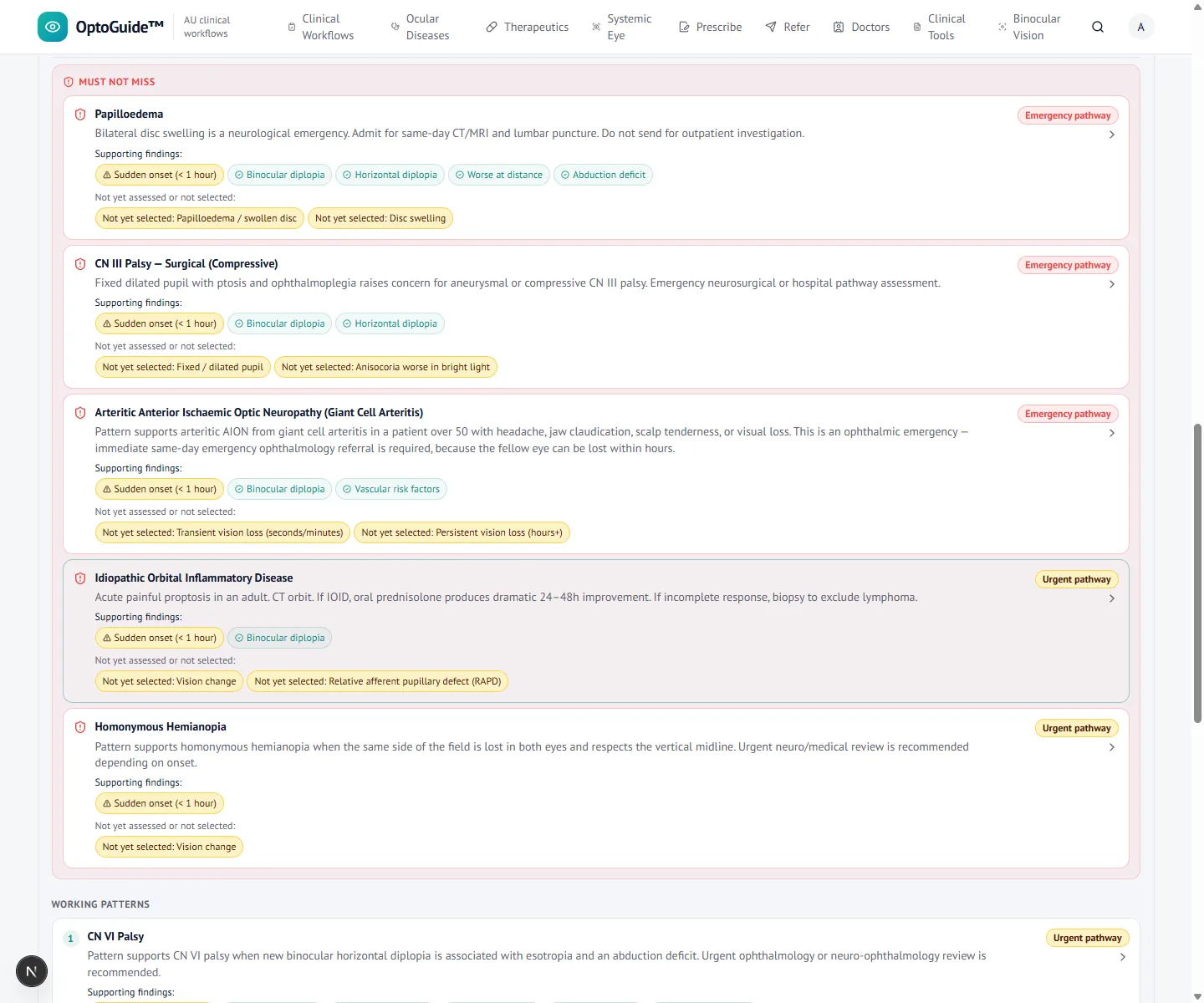 Triage result surfacing CN VI palsy and must-not-miss neuro causes