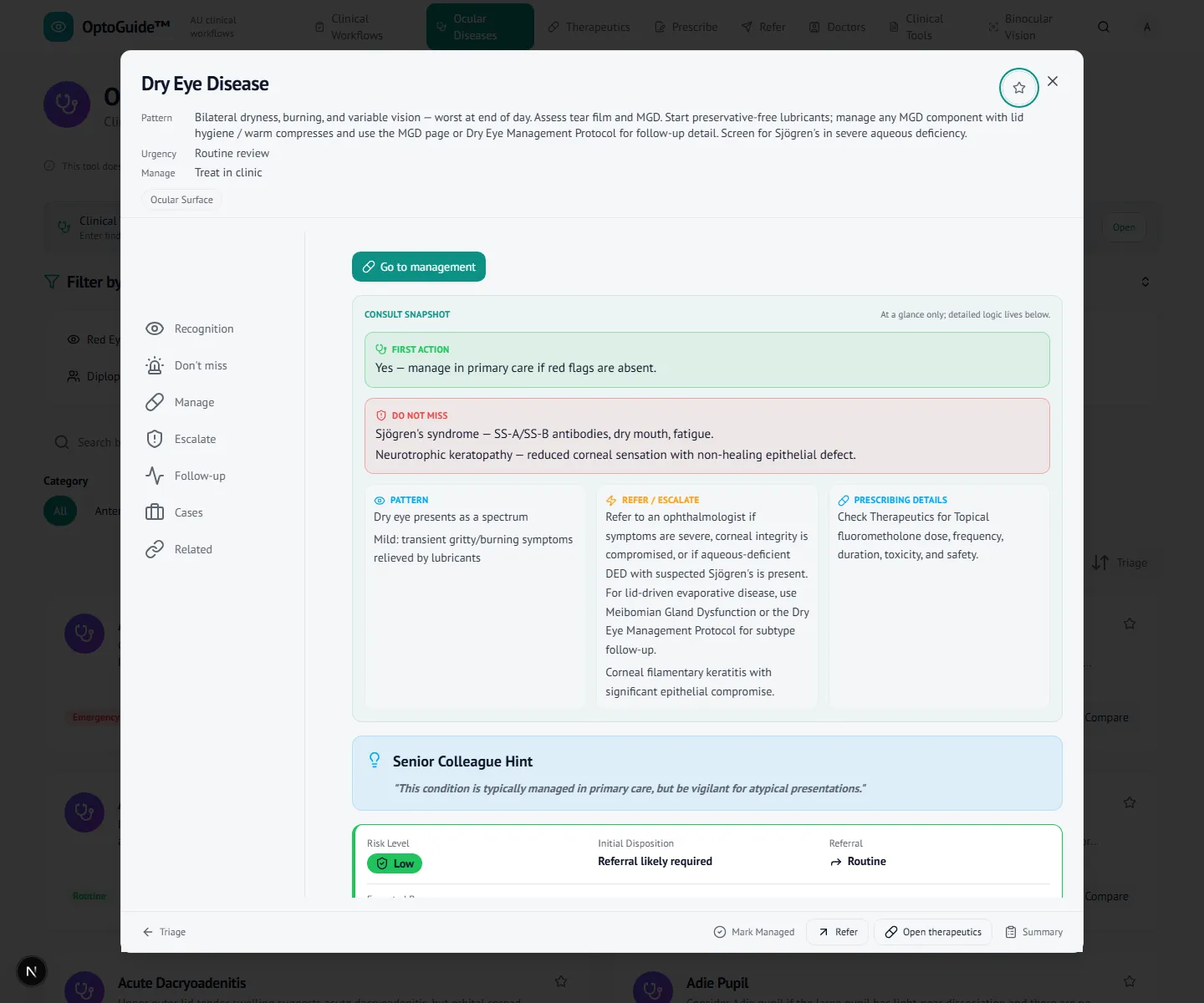 Dry eye disease workflow with first-line management and review
