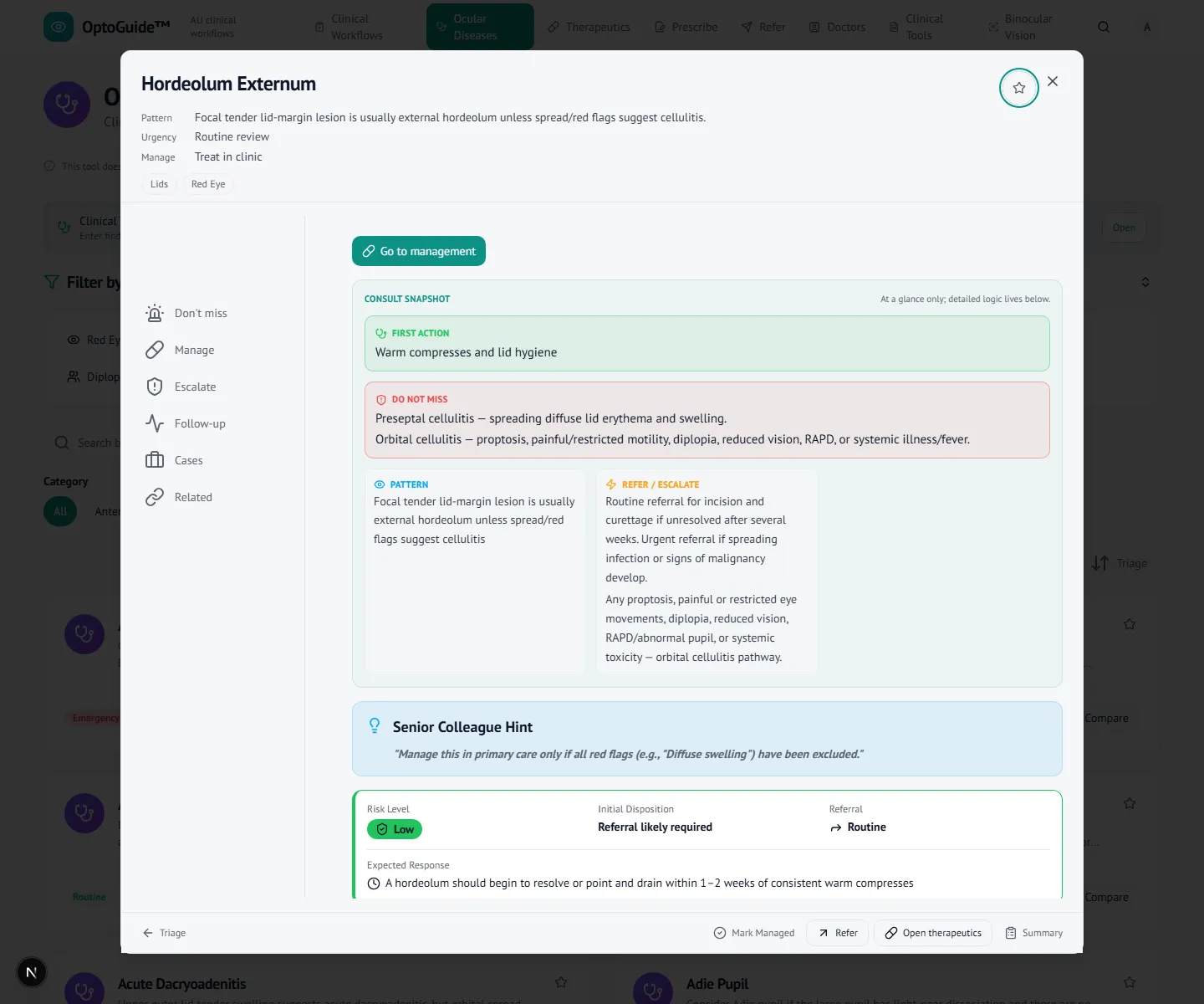 Hordeolum disease workflow with conservative first-line management